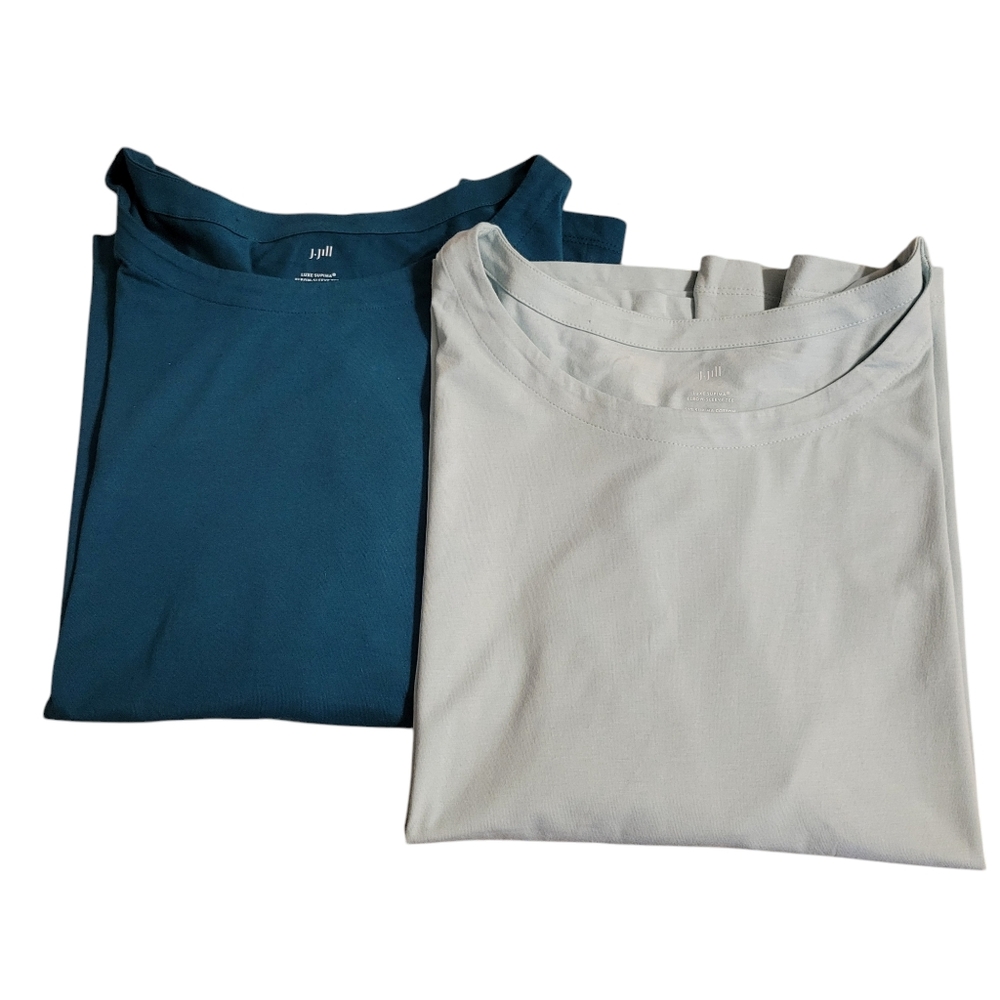J. Jill Tees Short Sleeve Elbow Length Lot of 2 Blue and Gray Size XL Petite